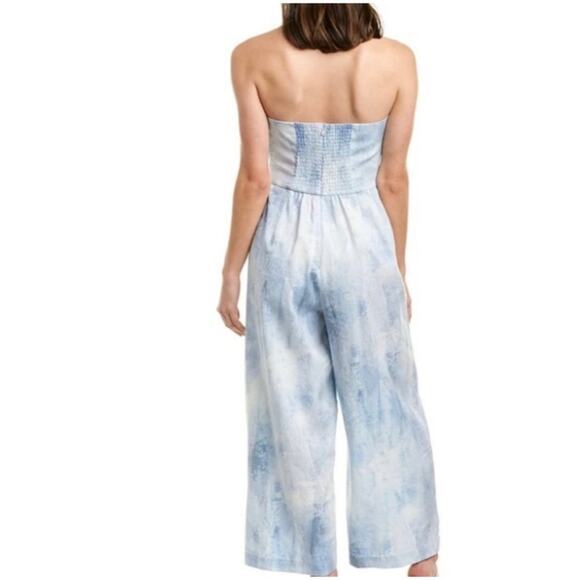 Petersyn Womens Jumpsuit‎ L Strapless Linen Blend Corset Wide Leg Watercolor - Picture 12 of 12